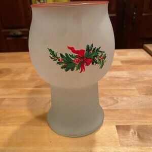 Pfaltzgraff Christmas Heritage Frosted Glass Holiday Vase Candleholder Candy Jar